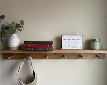 Wood Wall Shelf with Coat Hooks: Shaker Style Entryway Coat Rack