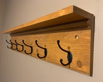 Wall coat shelf with metal hooks-SALE (only one)