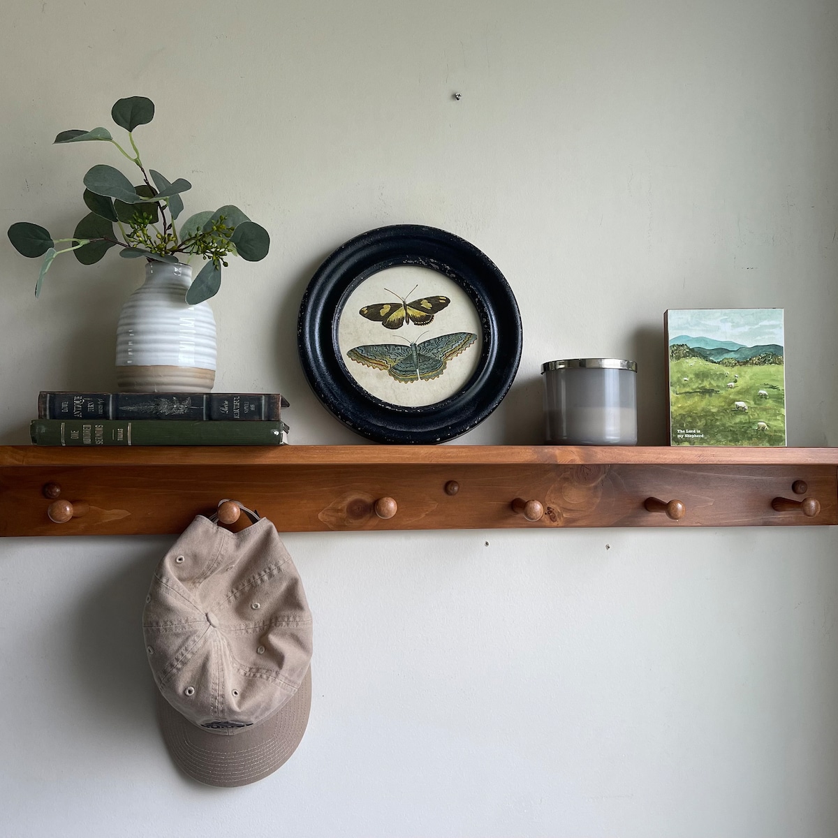 Etsy Wall Shelf With Hooks - Natural - 5 Pegs 30"W x 4.25"D