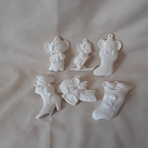 Set of 6 Mice Ornaments 6 Ready to Paint Ceramic Bisque 