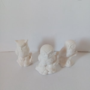Set of 3  Different Owls  3&quot; tall Ready to Paint Ceramic Bisque