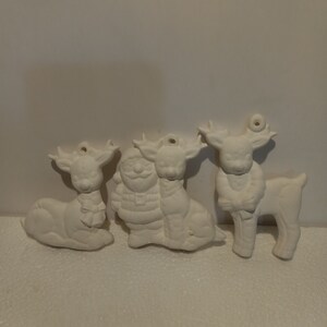 Set of 3 Softy Deer with Santa 3" tall Ready to Paint Ceramic Bisque