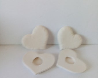 Set of 4 Flat  Heart Appliques 2" x 2" Ready to Paint Ceramic Bisque