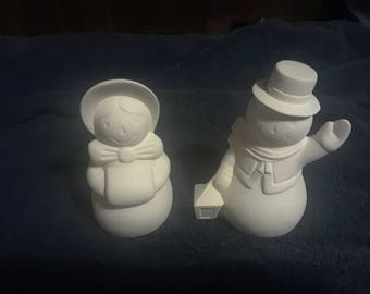 Mr. and Mrs. snowman 4" tall.  ready to paint ceramic bisque