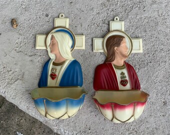 Jesus and Mary plastic holy water fonts
