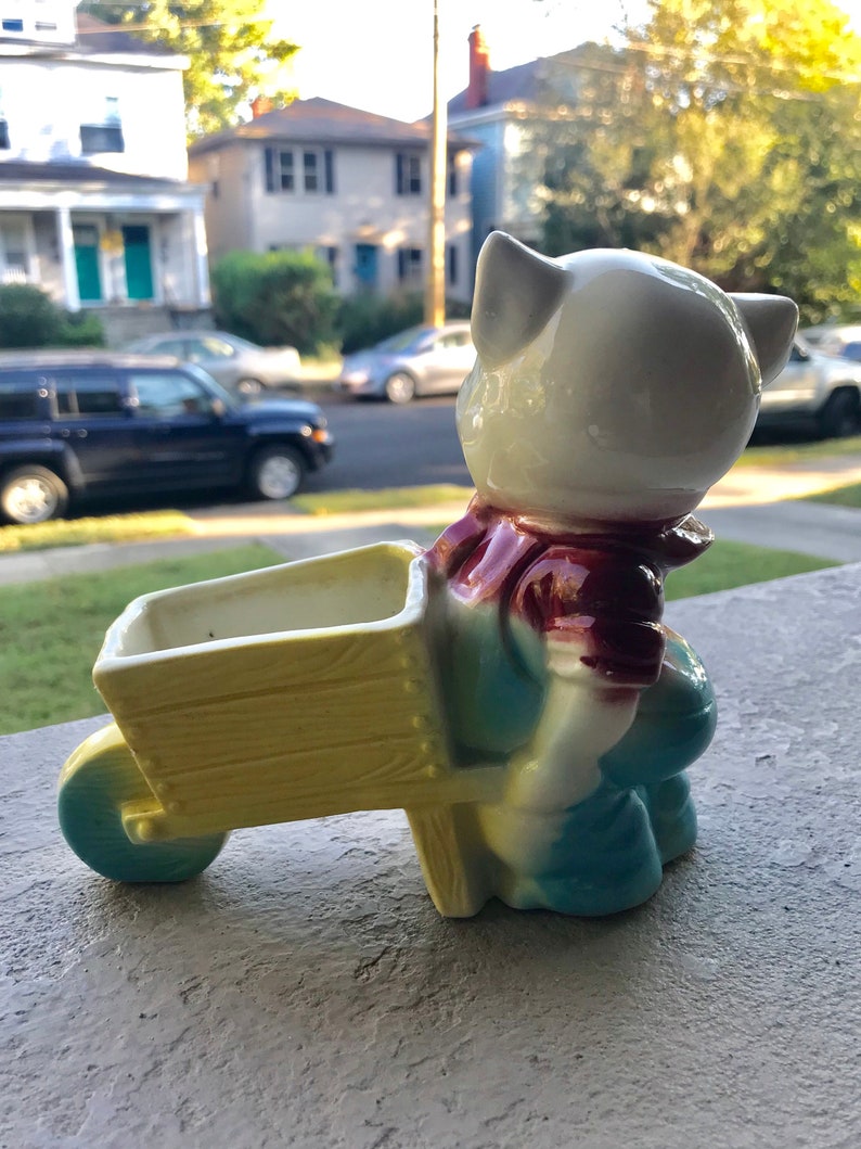 Pig with wheel barrow vintage planter