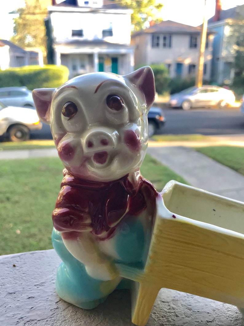 Pig with wheel barrow vintage planter