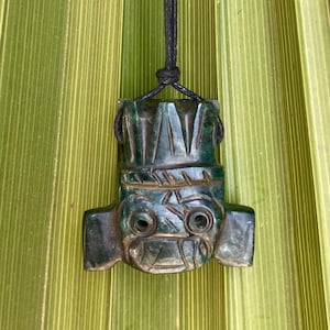 Natural Guatemalan Jade Mexican design , Aztec style TLALOK  FACE  necklace
