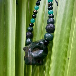 Stunning genuine Guatemalan Jade Mexican design jaguar necklace