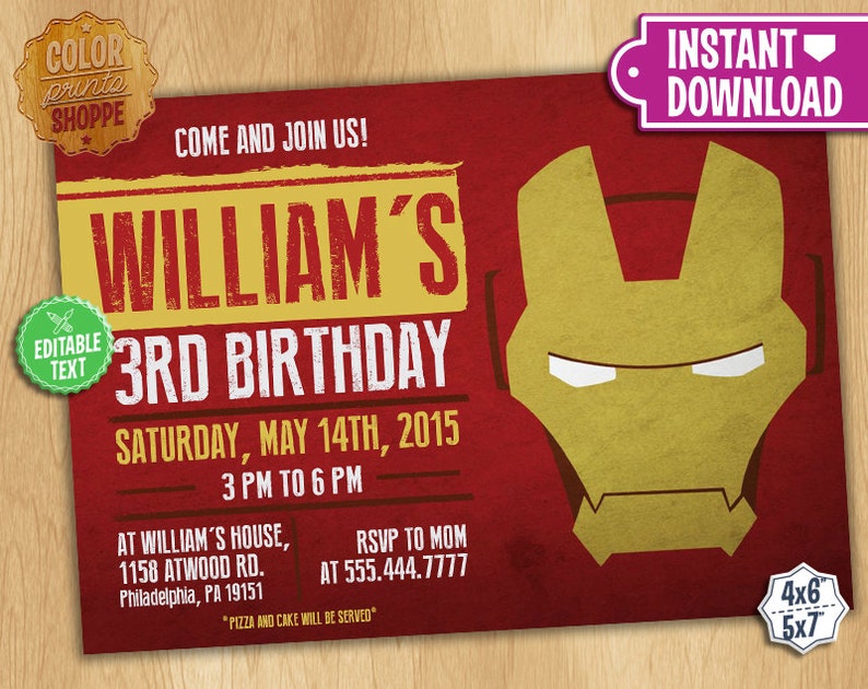 Ironman Invitation Editable Text Customizable Superhero Etsy