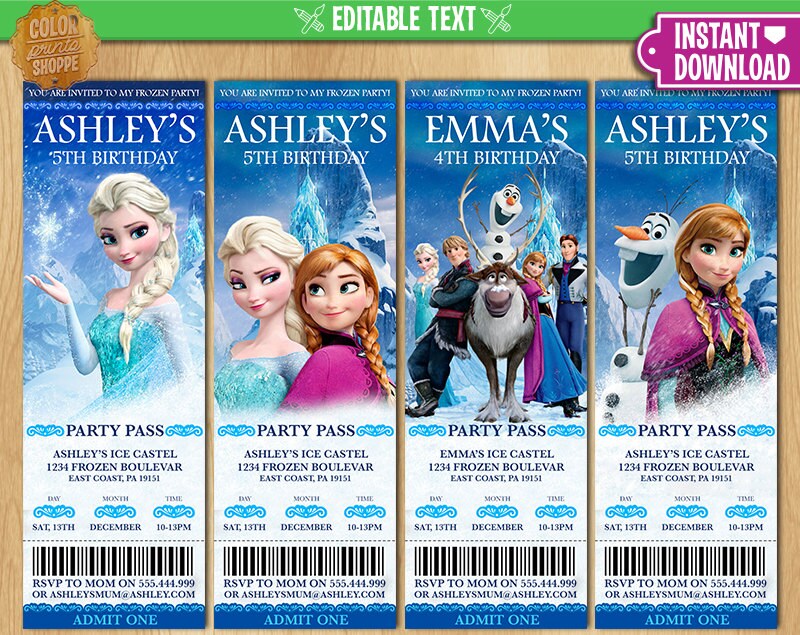 Frozen Ticket Invitation EDITABLE TEXT Printable Birthday Etsy