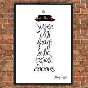 Mary Poppins Disney Cytat Wydrukuj Supercalifragilisticexpialidocious Plakat Mary Poppins Pokój dziecięcy Pokój dziecięcy Inspirujący Prezent do sypialni (020)