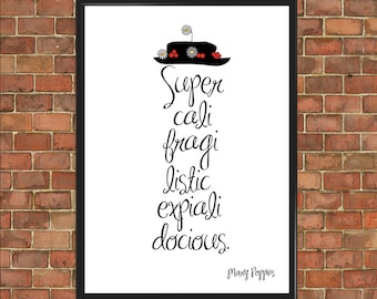 Mary Poppins Disney Quote Print Supercalifragilisticexpialidocious Poster Mary Poppins Kids Room Nursery Inspirational Bedroom Gift (020)