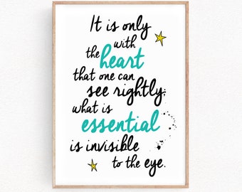 The Little Prince Quote Poster Le Petit Prince Only With Heart Art Print Wall Decor Home Gift Home Decor Inspirational (005)