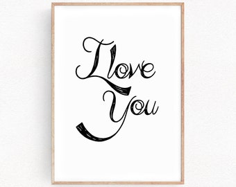 I Love You Art Print Wall Decor Typographic Home Gift Art Bedrrom Decor Gift for Boyfriend Anniversary Valentine Day Gift (054)