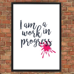 Funny Art Print Work in Progress Poster Typographic Phrase Wall Decor ...