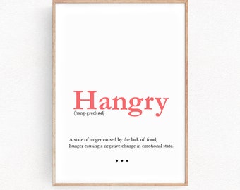 Hangry-definitieprint: grappige keukenposter, minimalistisch design