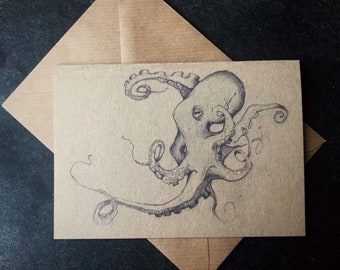 Octopus Line Drawing Greeting Card (Blank)