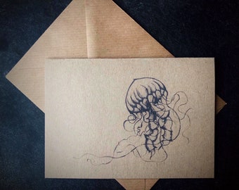 Jellyfish Line Drawing Greeting Card (Blank)