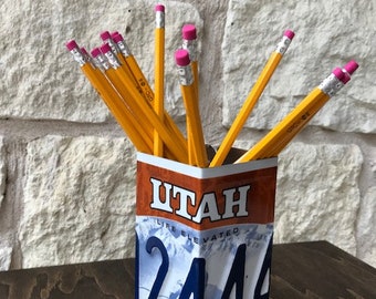 Utah License Plate Pencil Holder Vase Desk Organizer - Pen Holder