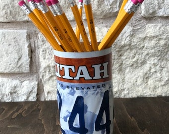 Utah License Plate Pencil Holer - Vase - Desk Organizer - Pen Holder