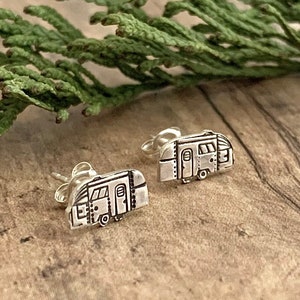 Airstream Camper Trailer Stud Earrings, Hand Cut, Sterling Silver, Camper Trailer Stud Earrings image 1