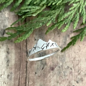 Mountain Ring, Hand Cut, Sterling Silver, Layered Mountain Stacking Ring, Size 8 Ring