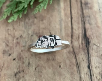 Airstream Ring, Hand Cut, Sterling Silver, Trailer and RV Stackable Ring