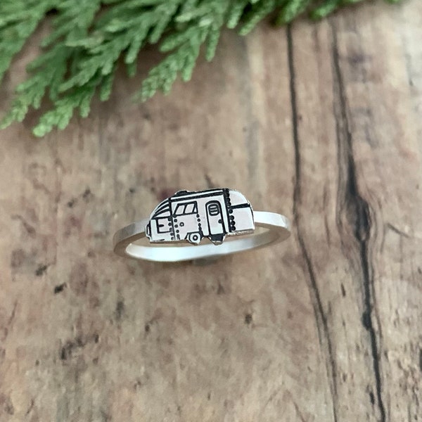 Airstream Ring, Hand Cut, Sterling Silver, Trailer and RV Stackable Ring