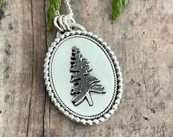 Collana ad albero, Taglio a mano, Argento sterling, Ciondolo di pino, Collana naturale