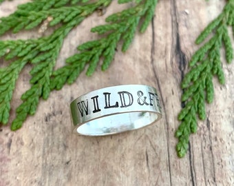 Wild and Free Ring, Hand Stamped, Sterling Silver, Henry David Thoreau, Wild and Free Ring Band