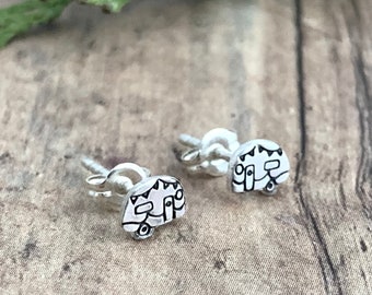 Camper Trailer Stud earrings, Hand Stamped, Hand Cut, Sterling Silver, Teardrop Camper Studs