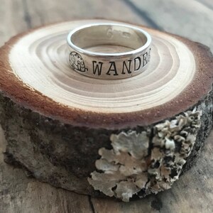 Wander and Camper Trailer Ring, Hand Stamped, Sterling Silver, Camper and Wander Ring image 4