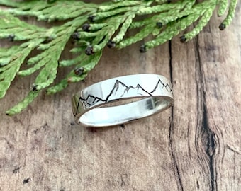 Mountain Ring, Hand Stamped, Mountain Range Ring Band