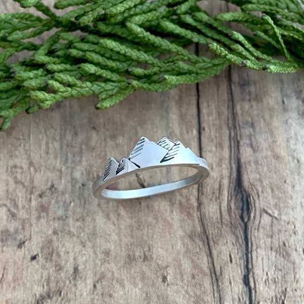 Mountain Ring, Hand Cut, Sterling Silver, Skinny Mountain Range Ring