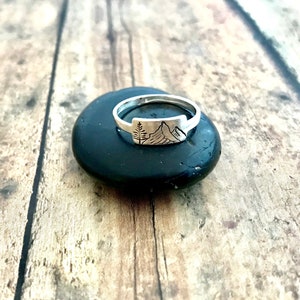 Mountain and Pine Tree Ring, Hand Stamped, Sterling Silver, Mountains and Pine Ring image 2