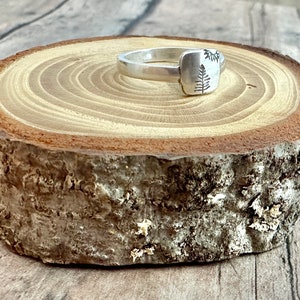 Pine Tree and Sun Ring, Hand Stamped Nature Ring, Pine Trees and Sun Hiking Ring image 4