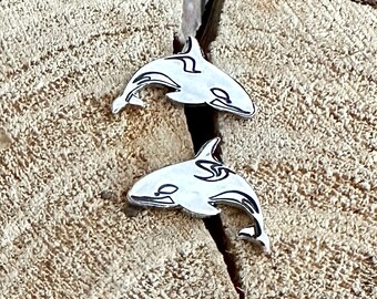 Orca Earrings, Sterling Silver, Killer Whale Stud Earrings