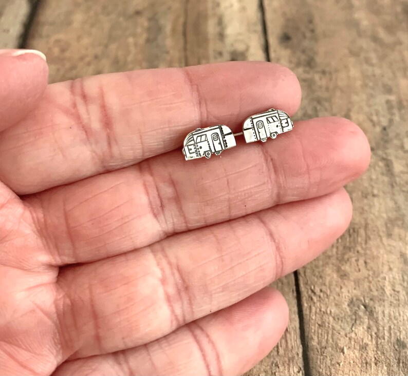 Airstream Camper Trailer Stud Earrings, Hand Cut, Sterling Silver, Camper Trailer Stud Earrings image 5