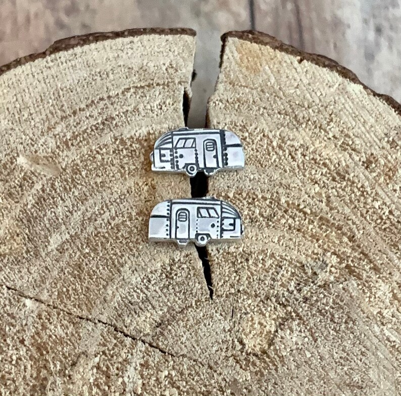 Airstream Camper Trailer Stud Earrings, Hand Cut, Sterling Silver, Camper Trailer Stud Earrings image 3