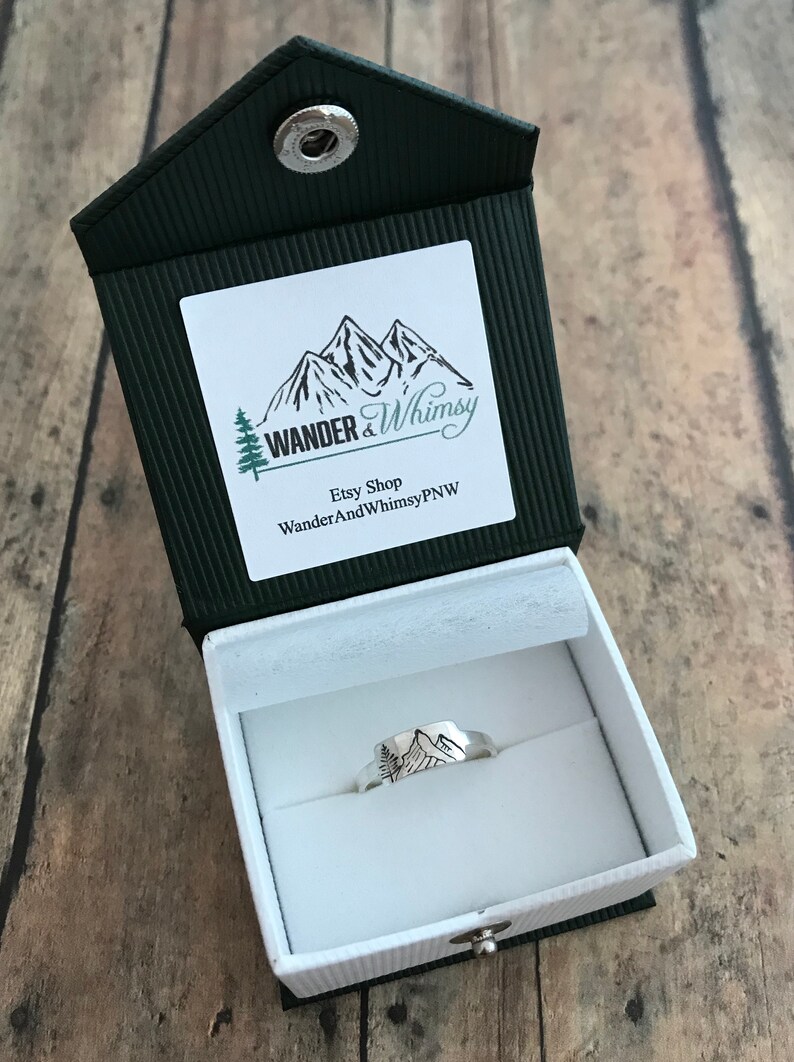 Mountain and Pine Tree Ring, Hand Stamped, Sterling Silver, Mountains and Pine Ring image 6