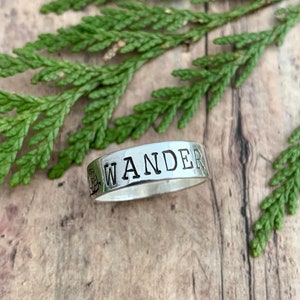 Wander and Camper Trailer Ring, Hand Stamped, Sterling Silver, Camper and Wander Ring image 2