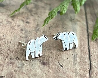 Bear Stud Earrings, Love Bears, Hand Cut, Sterling Silver, Love Bears Stud Earrings