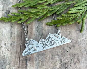 Mountain Bar Necklace, Hand Cut Sterling Silver Mountain Range Necklace