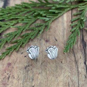 Tulip Stud Earrings, Hand Cut, Hand Stamped, Flower Earrings