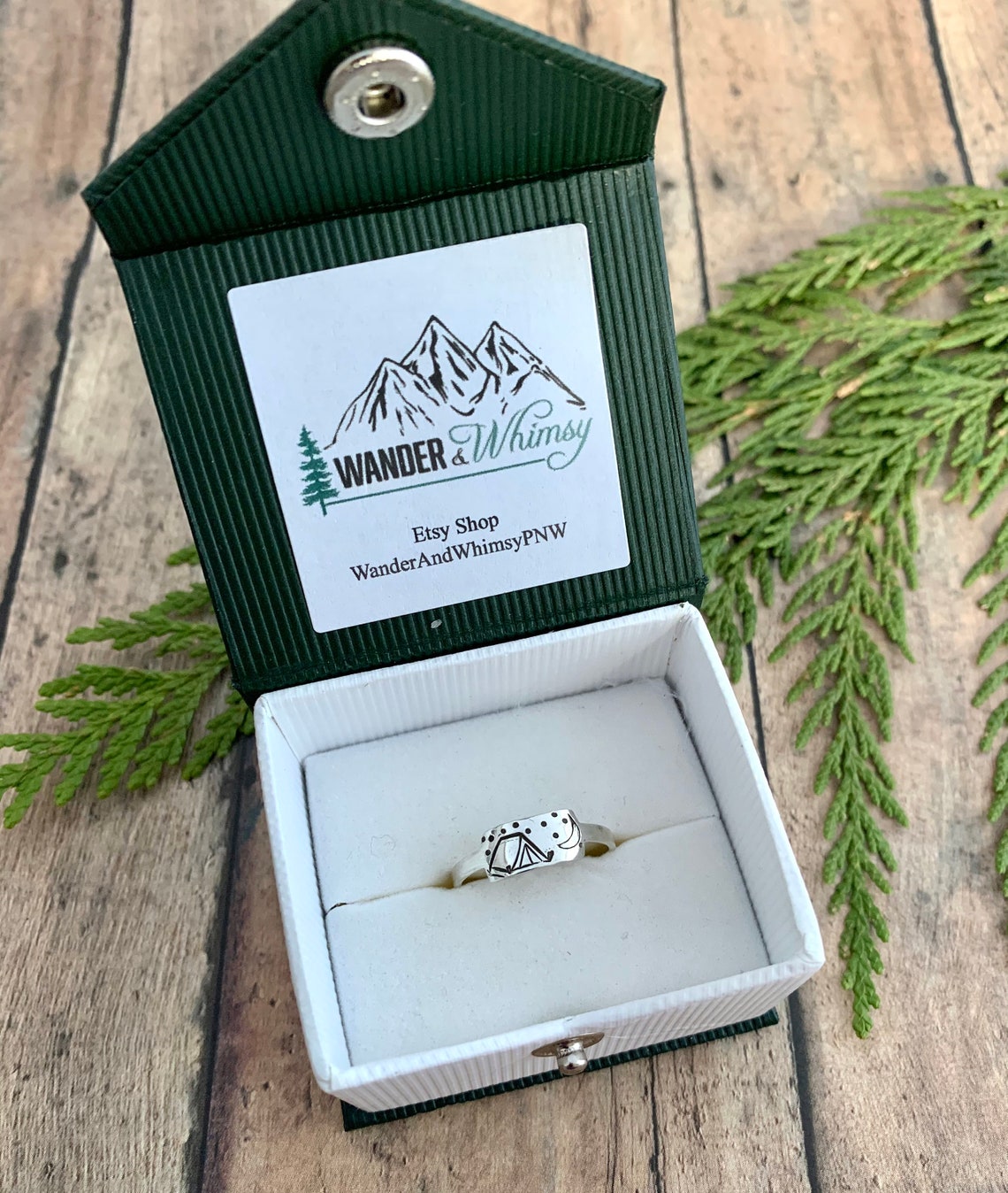 Camping Ring Hand Stamped Sterling Silver Tent Moon and Etsy