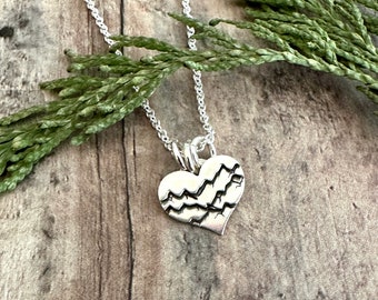 Heart and Mountain Necklace, Hand Cut, Layered, Sterling Silver Mountain Range Necklace