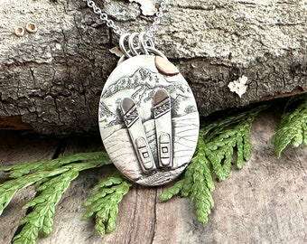 Mountain and Ski Necklace, Mount Shuksan, Skis in the Snow, Ski Necklace