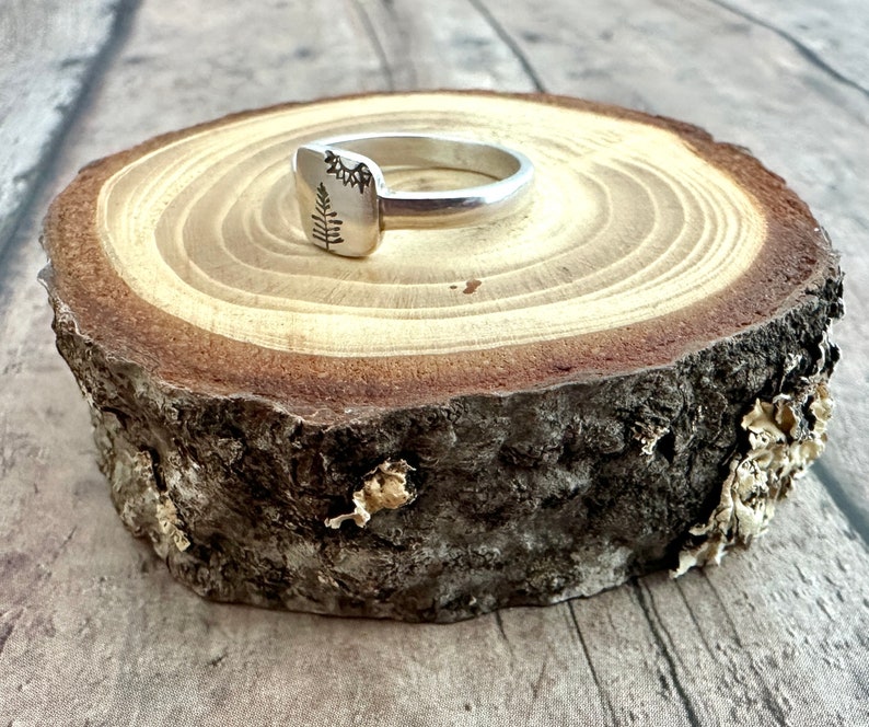 Pine Tree and Sun Ring, Hand Stamped Nature Ring, Pine Trees and Sun Hiking Ring image 5