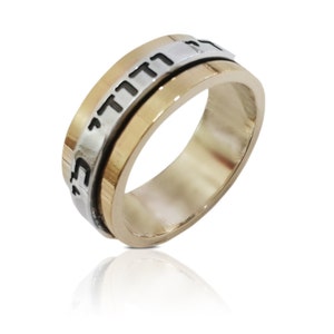 14K Gold Ring with Wide Silver Ani Ledodi Spinning Band&#39;Spinner Ring,  Silver Ring for Women, Meditation Ring, Spinning Wide Band Worry